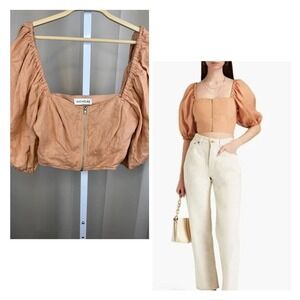 NICHOLAS Peach Puff Sleeve Crop Top